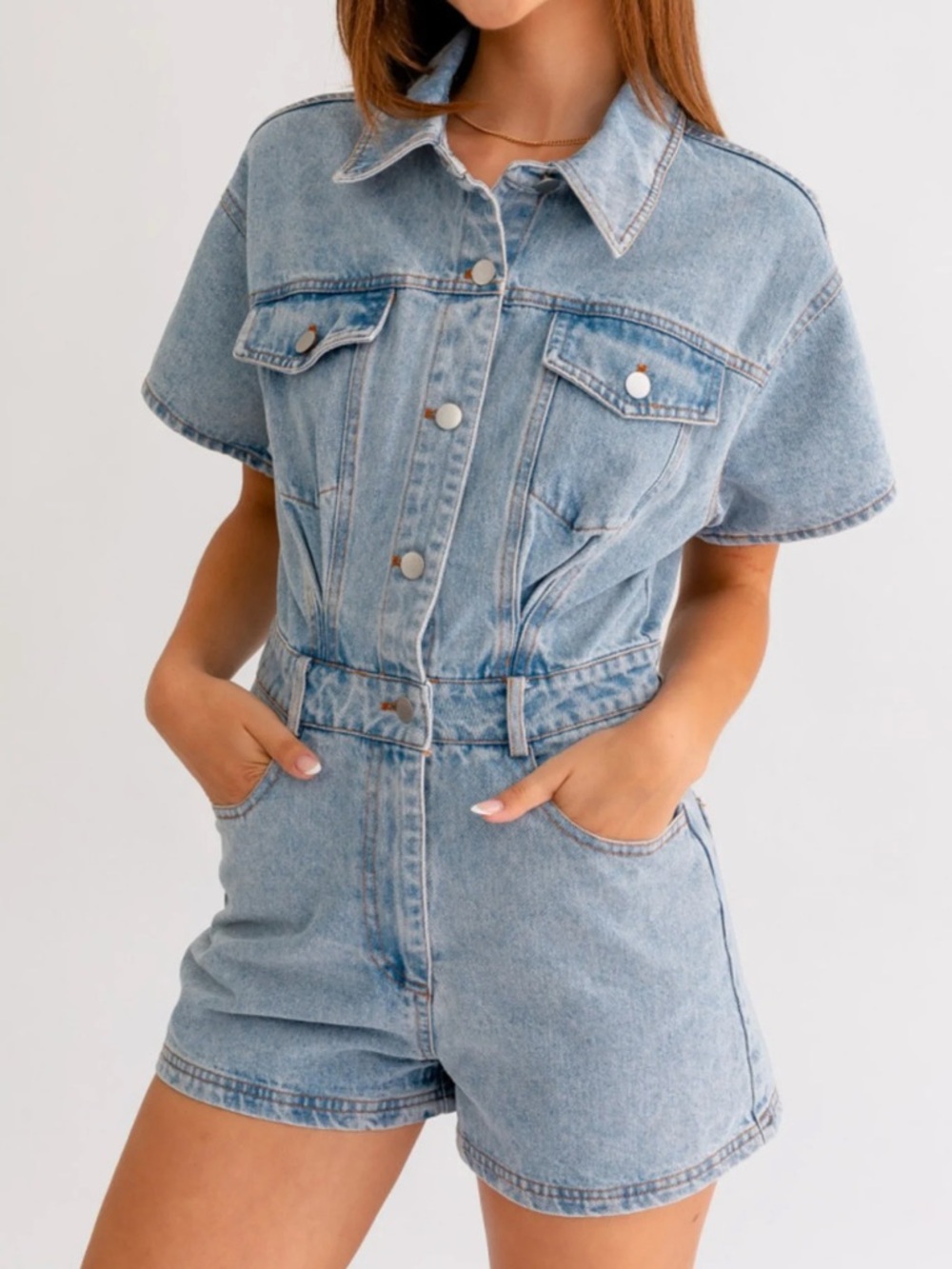 Light Blue Denim  Women’s Jean Short romper